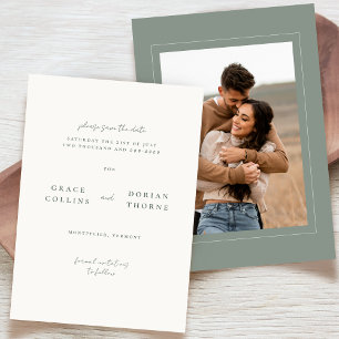 Save The Date Élégant Mariage photo neutre simple Sage Green