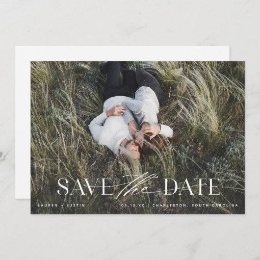 Save The Date Élégant Mariage Photo Noir & Blanc Moderne Sauvez (Devant / Derrière)