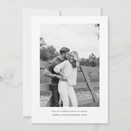 Save The Date Élégant Mariage Photo Noir et Blanc au Dos Script (Dos)