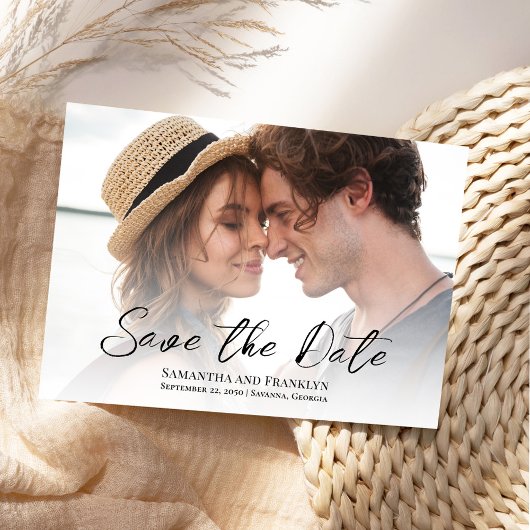 Save The Date Élégant mariage photo simple pêche