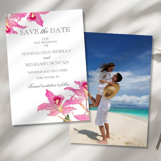 Save The Date Élégant Mariage photo tropical des fleurs d'orchid
