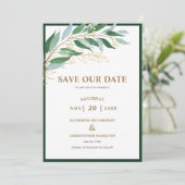 Save The Date Élégant Mariage photo vert de la forêt de feuillag (Debout devant)