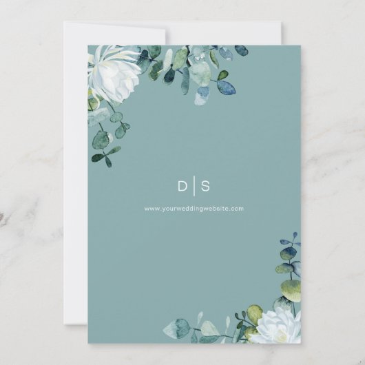 Save The Date Elégant mariage romantique à fleurs blanches eucal (Dos)