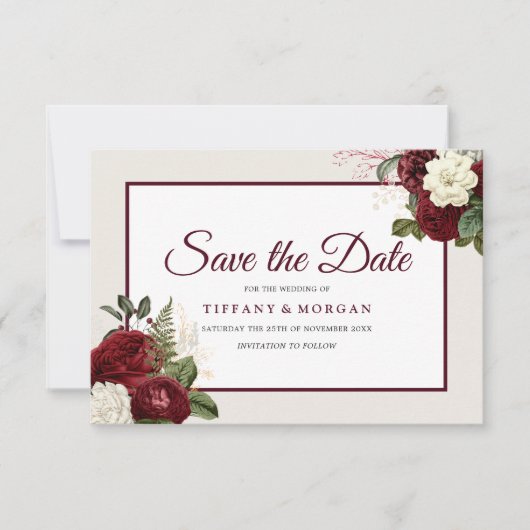 Save The Date Élégant Mariage romantique Bourgogne (Devant)