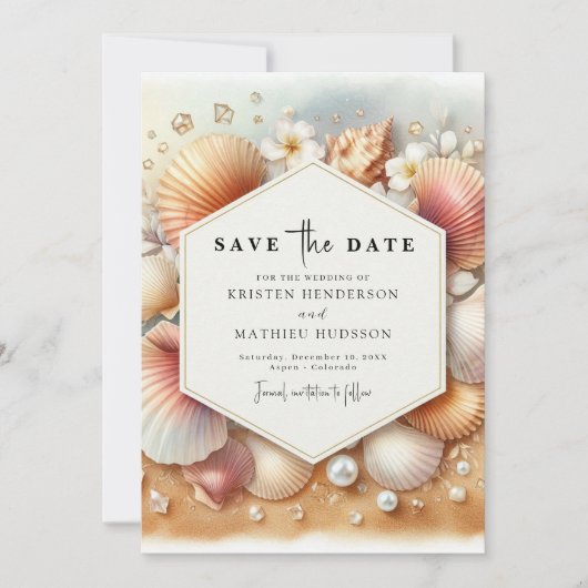 Save The Date Elégant mariage romantique de plage (Devant)