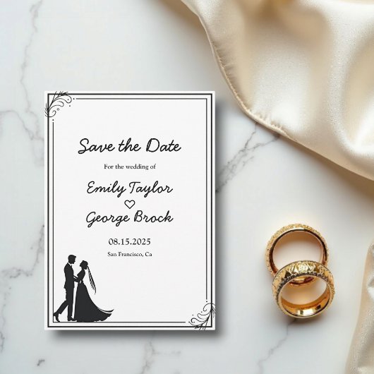 Save The Date Élégant Mariage romantique noir et blanc chic