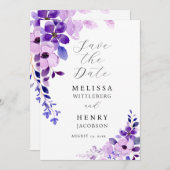 Save The Date Élégant Mariage Rose Bleu Violet Enregistrer la Da (Devant / Derrière)