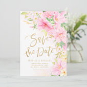 Save The Date Élégant Mariage rose d'aquarelle Floral Monogram (Debout devant)