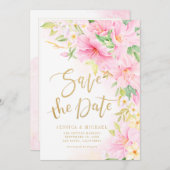 Save The Date Élégant Mariage rose d'aquarelle Floral Monogram (Devant / Derrière)