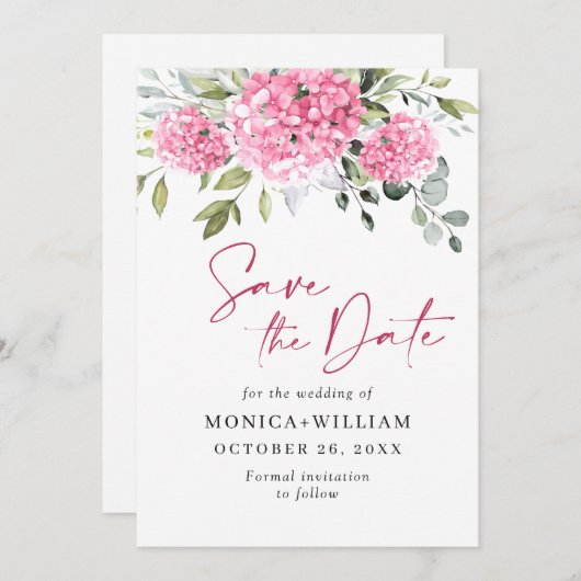 Save The Date Élégant Mariage rose Hydrangea Floral (Devant / Derrière)