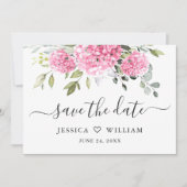Save The Date Élégant Mariage rose Hydrangea Floral (Devant)