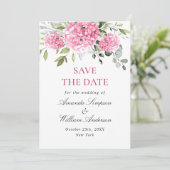 Save The Date Élégant Mariage rose Hydrangea Floral (Debout devant)