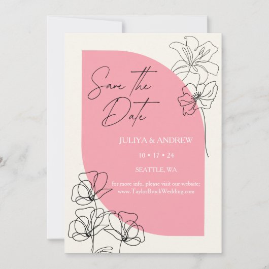 Save The Date Élégant Mariage rose pastel et crème (Devant)