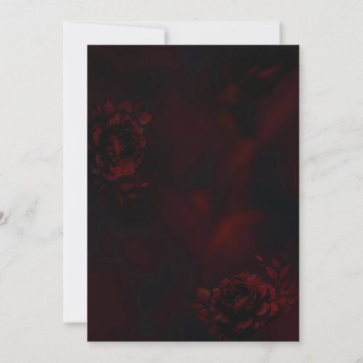 Save The Date Élégant Mariage rouge foncé fleurs noires (Dos)