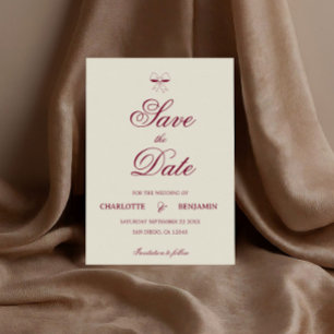 Save The Date Élégant Mariage Ruban Crème Ivoire Écriture Bourgo