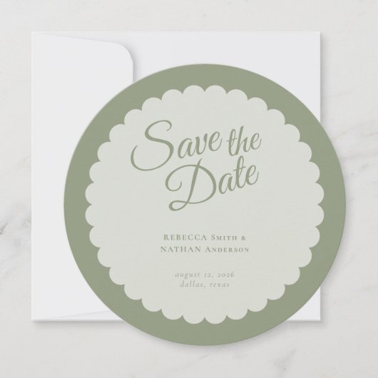 Save The Date Élégant Mariage Sage Green Script (Devant)