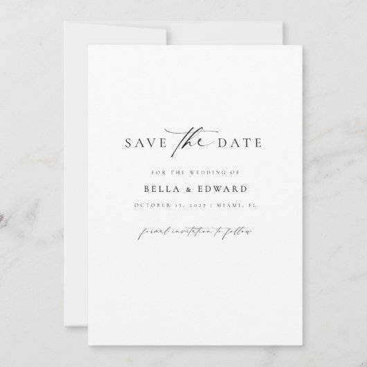 Save The Date Élégant Mariage simple (Dos)