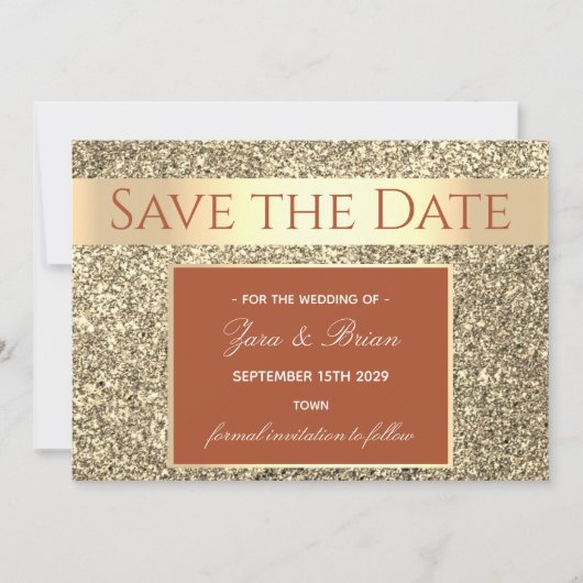 Save The Date Élégant Mariage Terre Cuite Or (Devant)