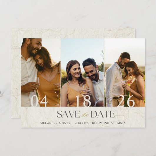 Save The Date Elégant mariage trois photos Enregistrer la date (Devant / Derrière)