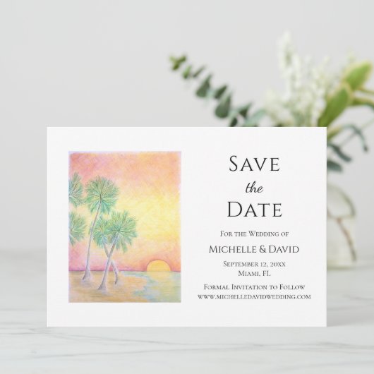 Save The Date Elégant Mariage Tropical Beach Enregistrer La Date (Debout devant)