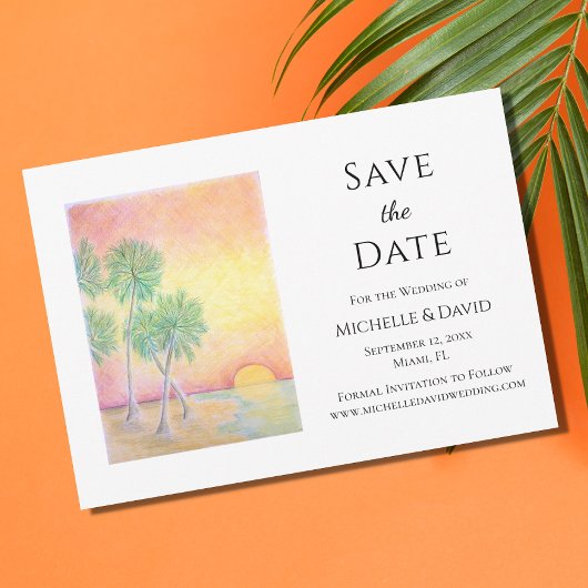 Save The Date Elégant Mariage Tropical Beach Enregistrer La Date