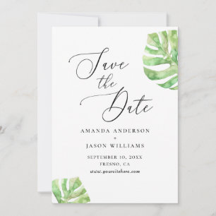 Save The Date Élégant mariage tropical monstera aquarelle