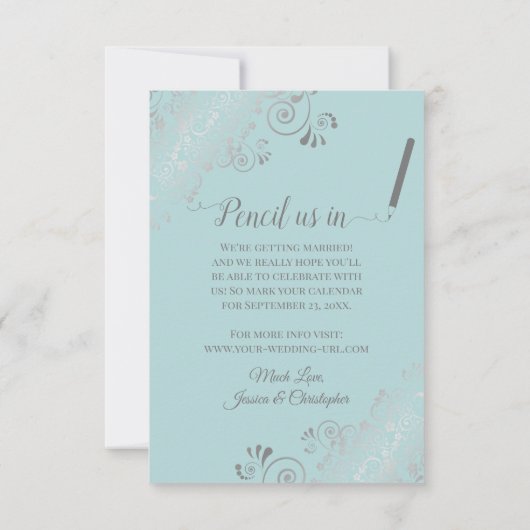 Save The Date Elégant Mariage Turquoise de boucles et de pointes (Dos)