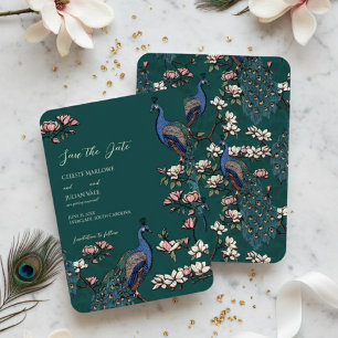 Save The Date Élégant Mariage Turquoise de Peacock Floral