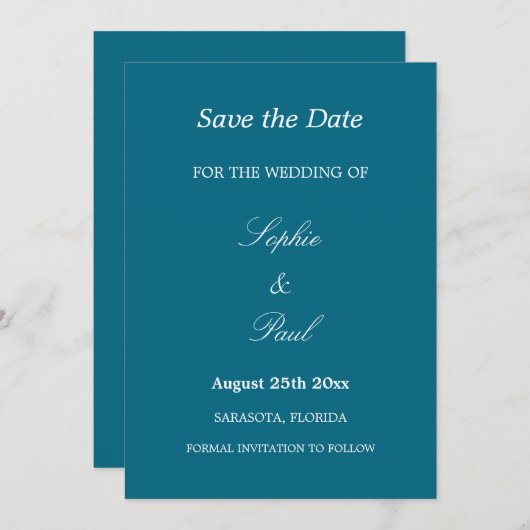 Save The Date Elégant mariage turquoise Enregistrer la date (Devant / Derrière)