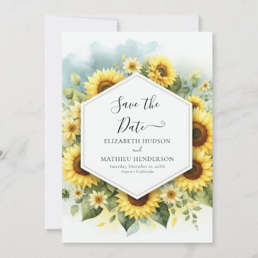 Save The Date Élégant Mariage unique de tournesol (Devant)