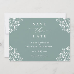 Save The Date Élégant Mariage Vert de Mer Vintage