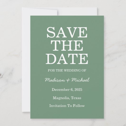 Save The Date Elégant mariage vert d'hiver (Devant)
