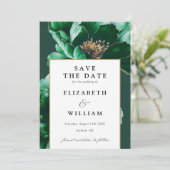 Save The Date Élégant Mariage Vert Émeraude Et Or Floral (Debout devant)