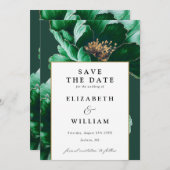 Save The Date Élégant Mariage Vert Émeraude Et Or Floral (Devant / Derrière)