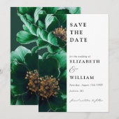 Save The Date Élégant Mariage Vert Émeraude Et Or Floral (Devant / Derrière)