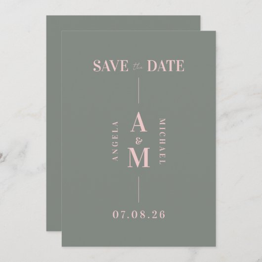 Save The Date Élégant Mariage vert rose chic Enregistrer la date (Devant / Derrière)