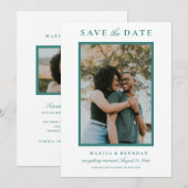 Save The Date Élégant Mariage vert Turquoise photo (Devant / Derrière)