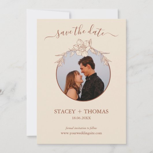 Save The Date Élégant Mariage Whimsical en terre cuite (Devant)