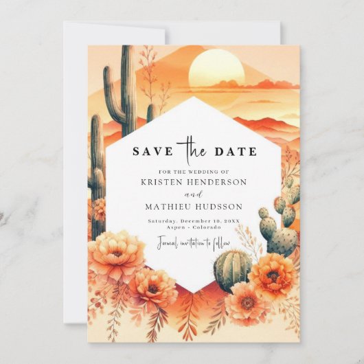 Save The Date Élégant Mariage Wild West Cactus (Devant)