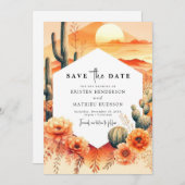 Save The Date Élégant Mariage Wild West Cactus (Devant / Derrière)