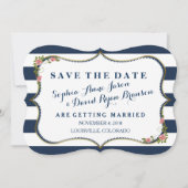 Save The Date Elégant Marine Bleu Grilles Mariage Enregistrer La (Devant)
