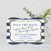 Save The Date Elégant Marine Bleu Grilles Mariage Enregistrer La (Debout devant)