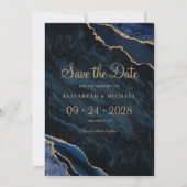 Save The Date Elégant Marine Blue Agate Mariage Enregistrer la d (Devant)