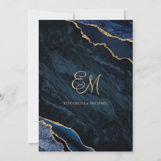 Save The Date Elégant Marine Blue Agate Mariage Enregistrer la d (Dos)