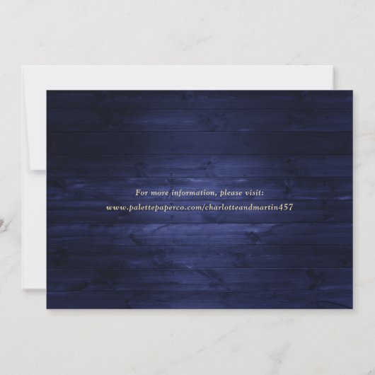 Save The Date Elégant Marine Blue Gold Foil Mariage de bois phot (Dos)