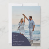 Save The Date Elégant Marine Blue Photo Wedding Enregistrer La D (Devant)