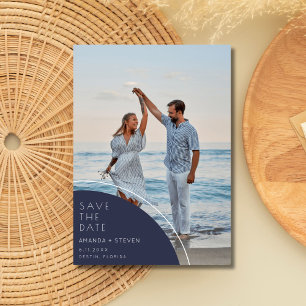Save The Date Elégant Marine Blue Photo Wedding Enregistrer La D