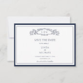 Save The Date Élégant Marine Botanique Crest monogramme mariage (Devant)