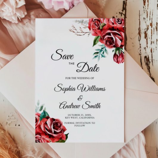 Save The Date Élégant Marsala Rouge Rose Rustique Enregistrer La