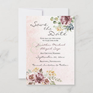 Save The Date Élégant Mauve Blush rose Floral Mariage chrétien
